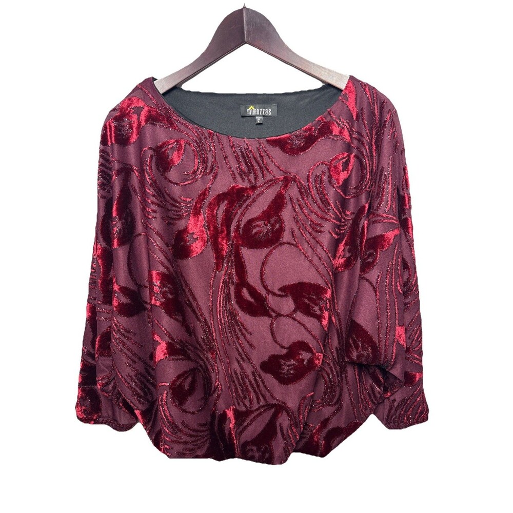 Marzias Red Velvet Burnout Floral Blouse Women’s Size Small Elegant Dressy Top